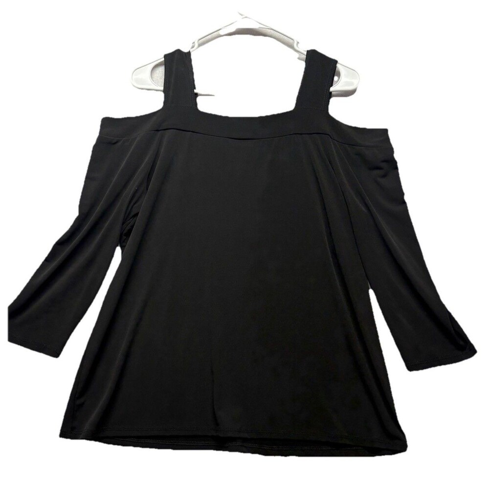 Clara Sun Woo Top Women's Large Black Cold Shoulder Lagenlook Boho Chic - Picture 4 of 4
